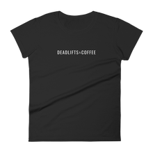 Load image into Gallery viewer, Deadlifts and Coffee Women&#39;s Black Tee
